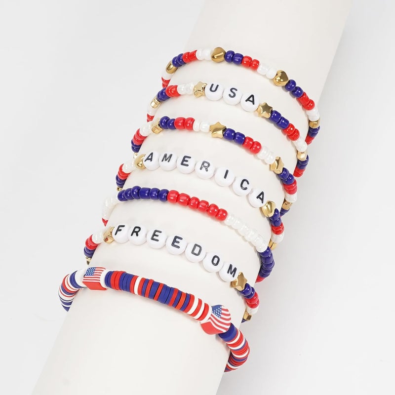 Briutn 4th of July Beaded Bracelets with American Flag Stars Charms USA Jewelry - Image 2